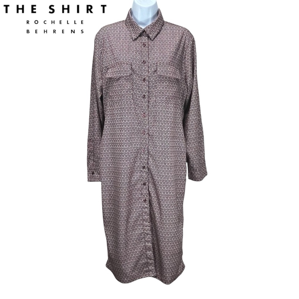 The Shirt Women’s M Burgundy Geo Print Button Front Shirt Dress